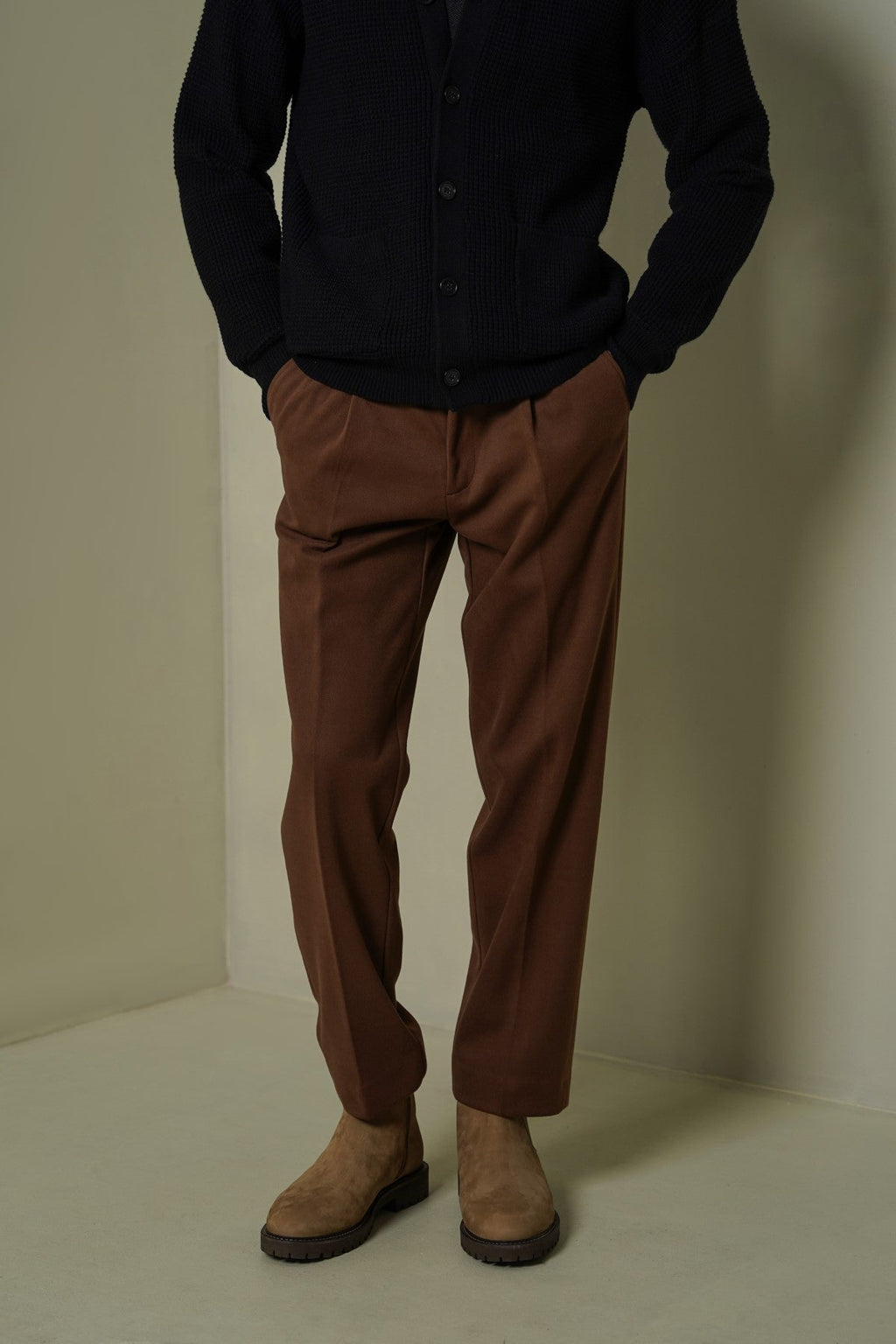 BROWN FLANNEL TAILORED PANTS
