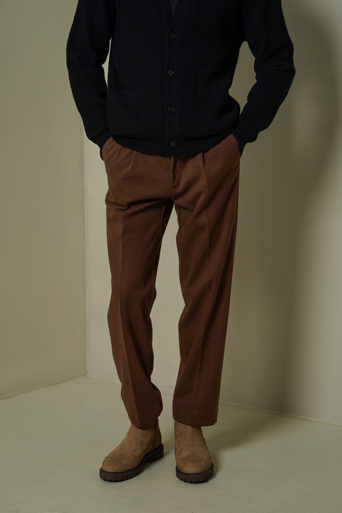 BROWN FLANNEL TAILORED PANTS