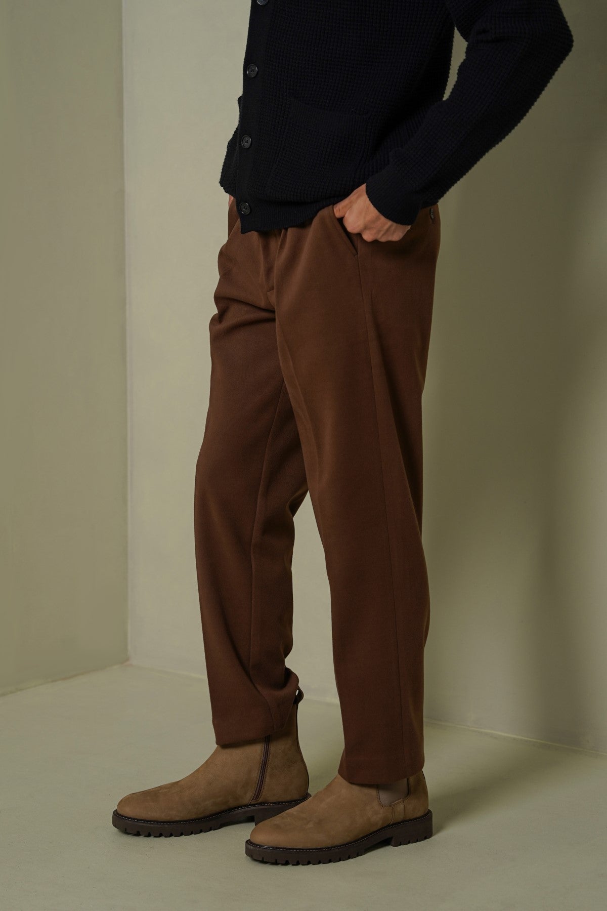 BROWN FLANNEL TAILORED PANTS