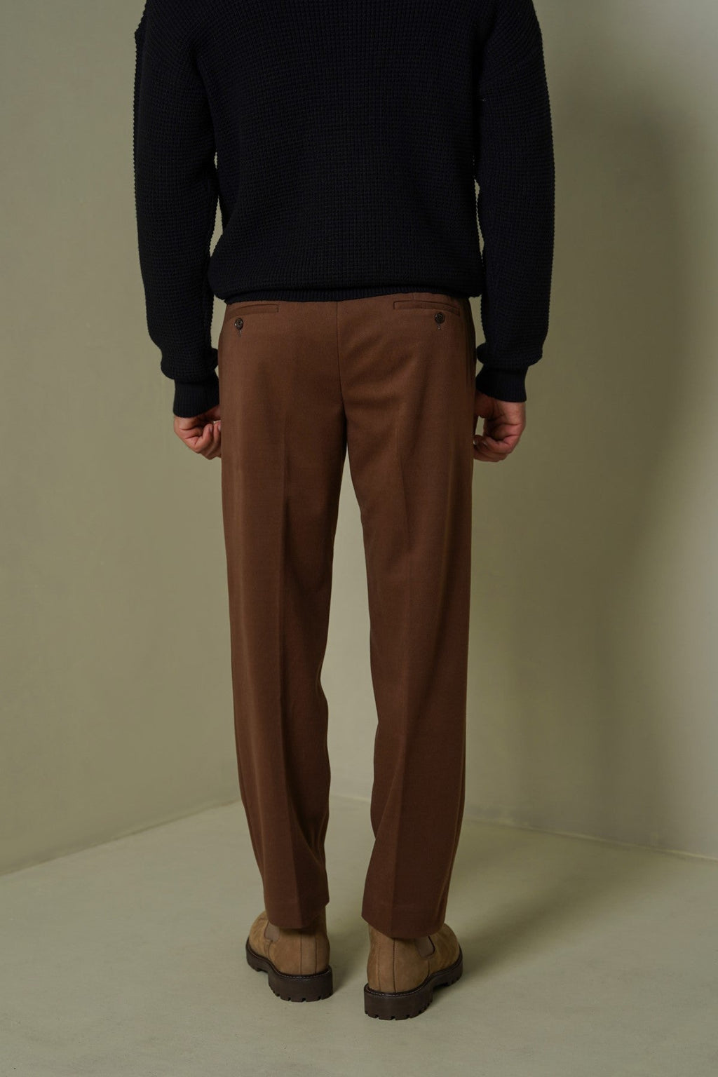 BROWN FLANNEL TAILORED PANTS