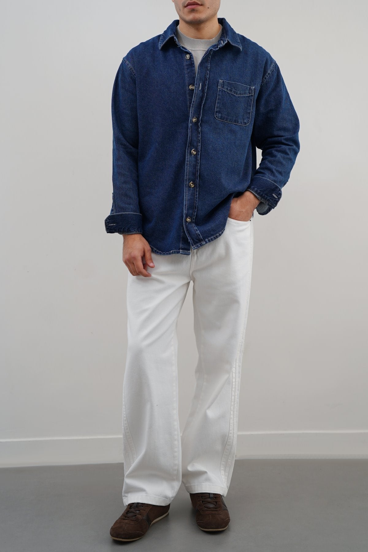 WHITE SPORTY TWILL JEANS