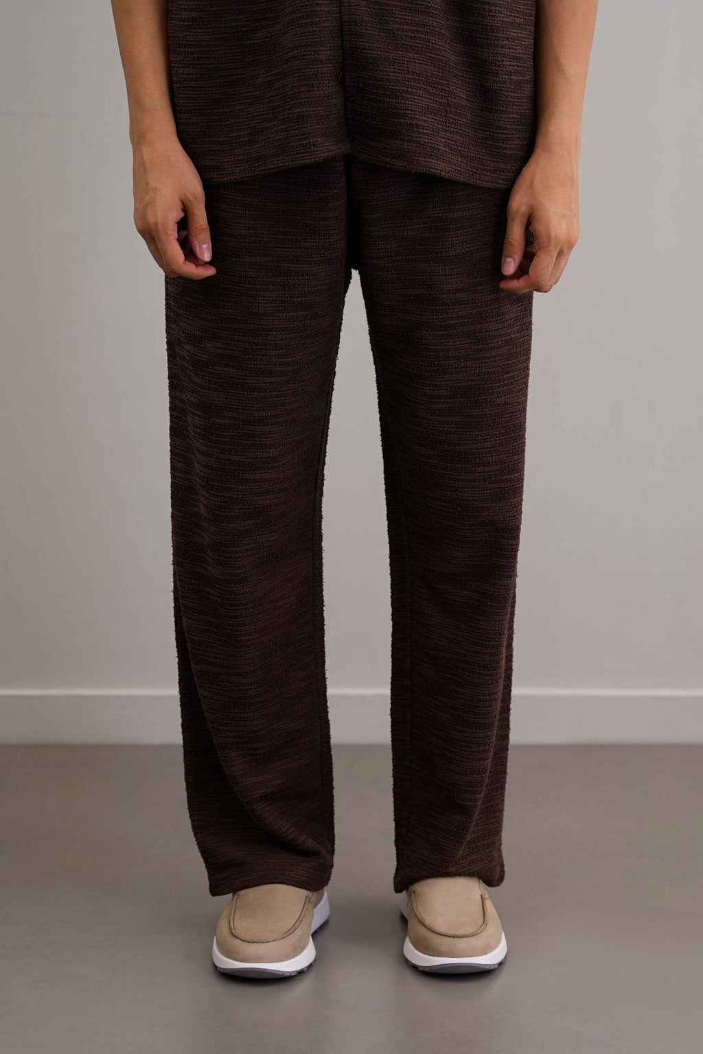 DARK BROWN BOUCLE TROUSERS