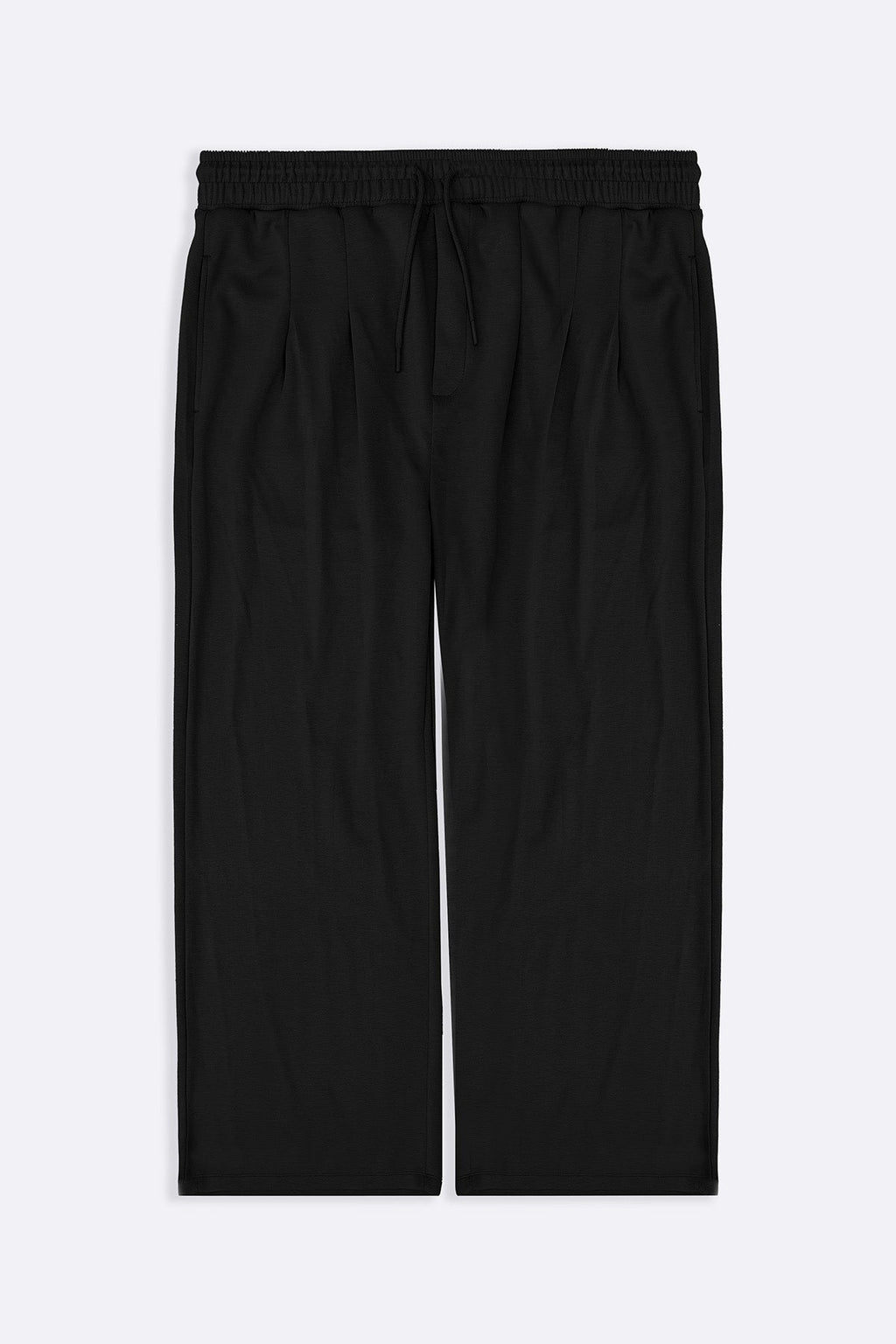 BLACK PLEATED STRAIGHT TROUSERS