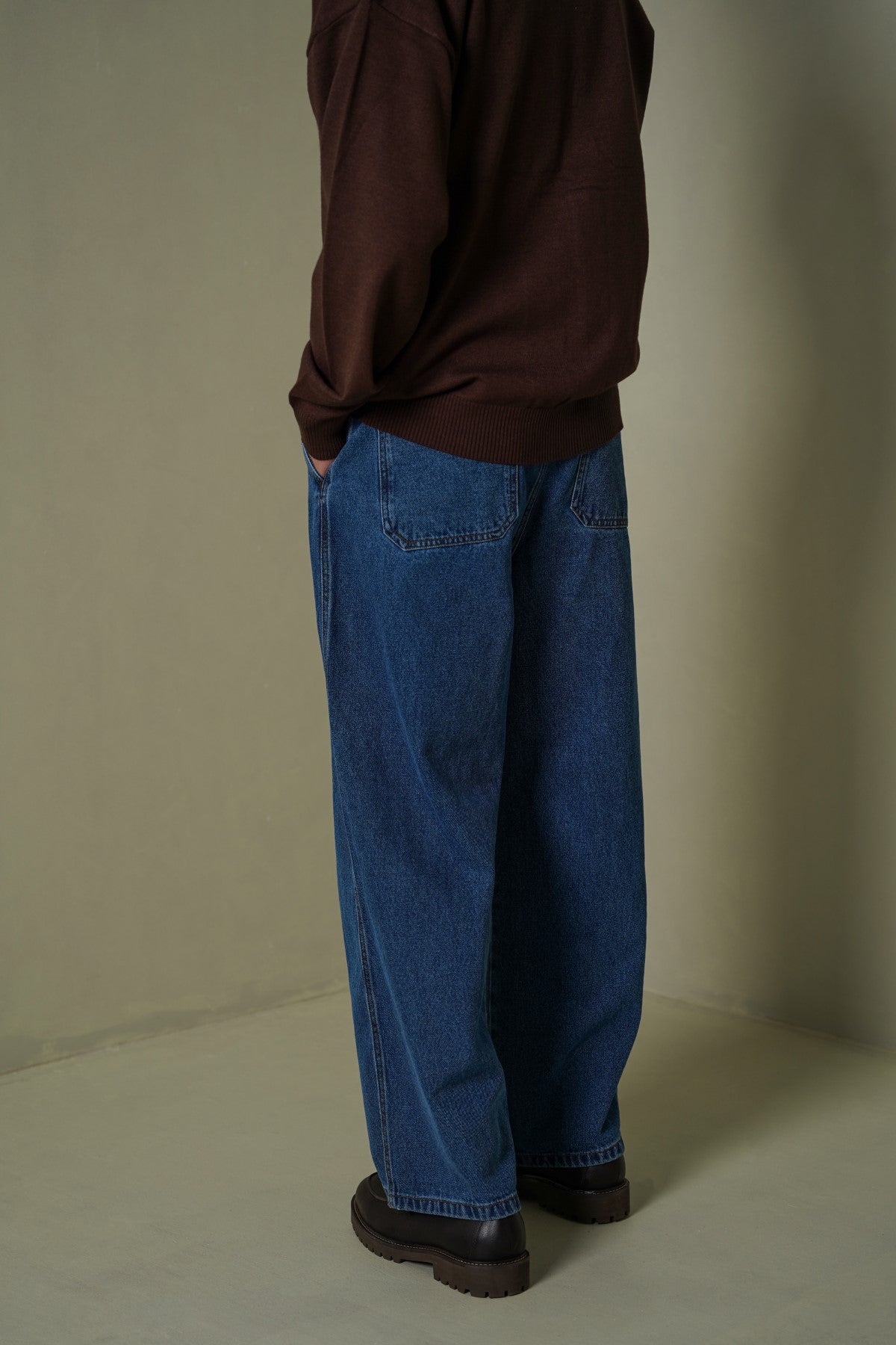 BLUE 3D PLEAT DENIM PANTS