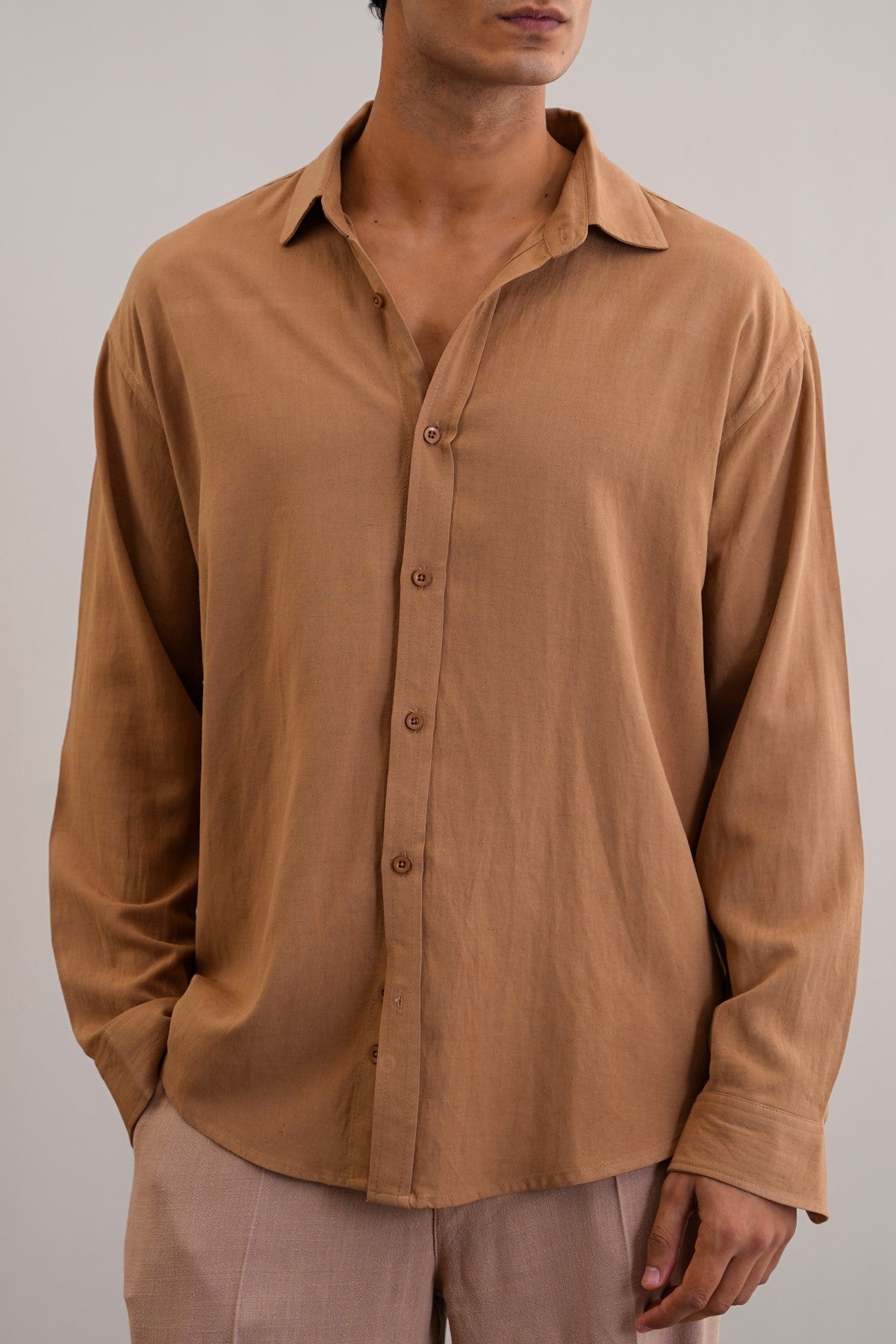 KHAKI OVERSIZED LINEN SHIRT