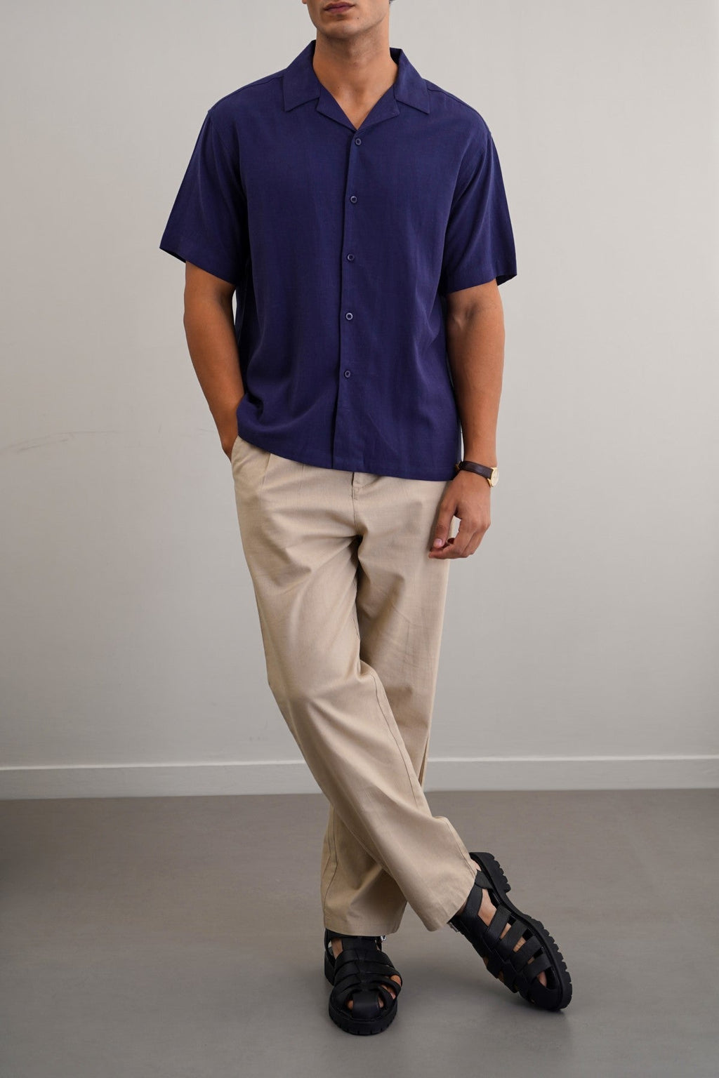 NAVY RELAXED SAFARI SHIRT