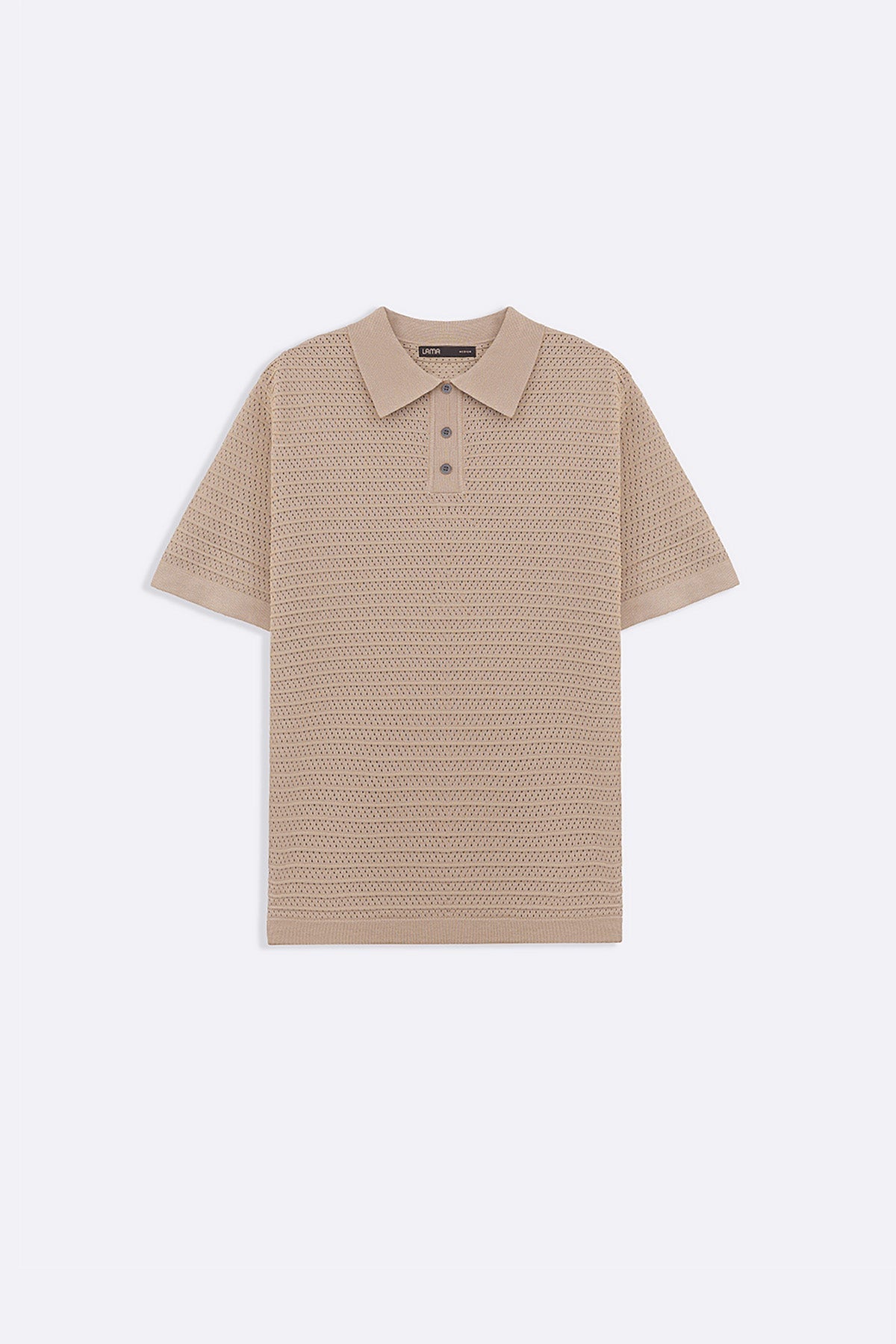 BEIGE KNITTED MESH POLO