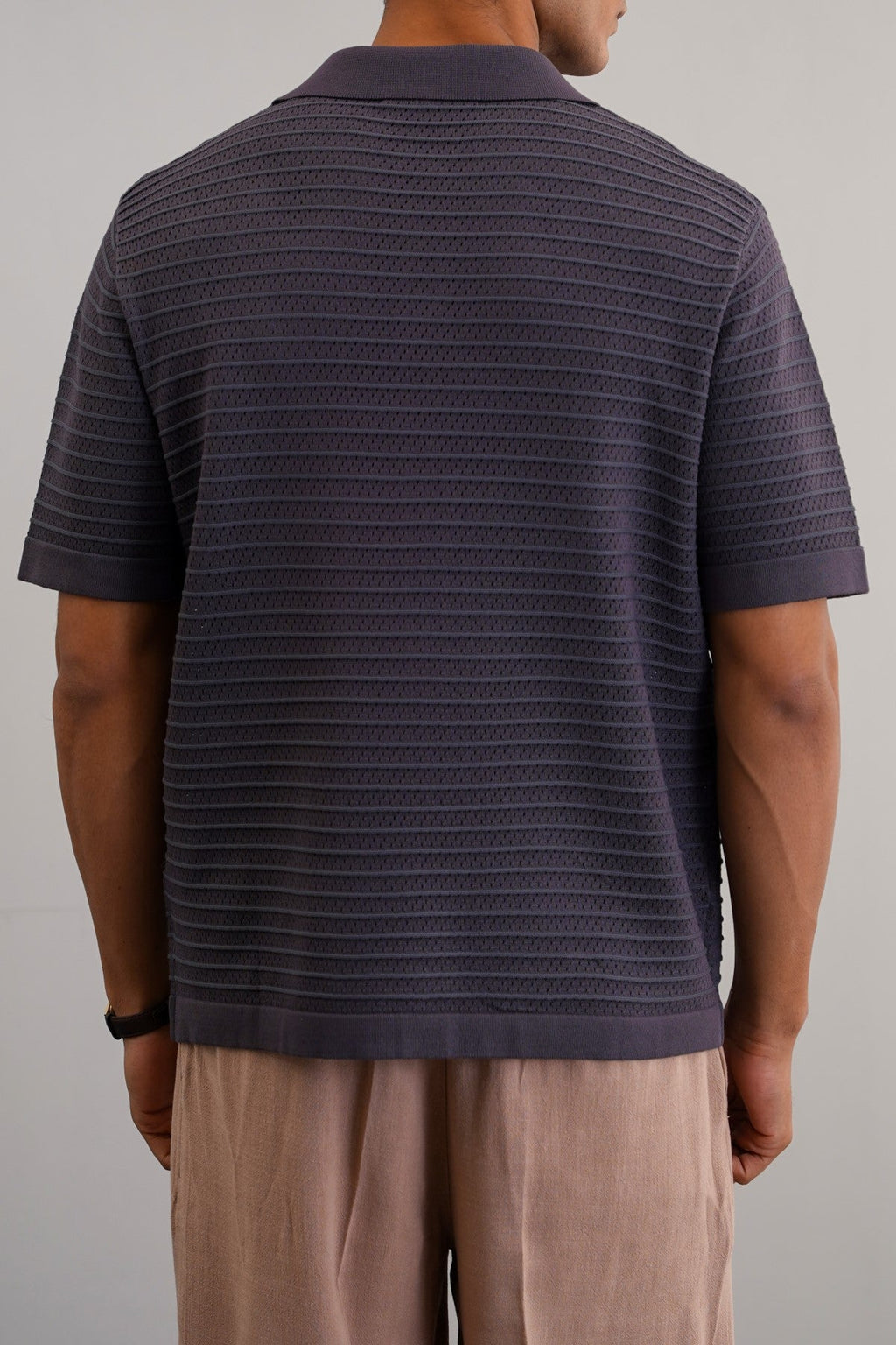 CHARCOAL KNITTED MESH POLO