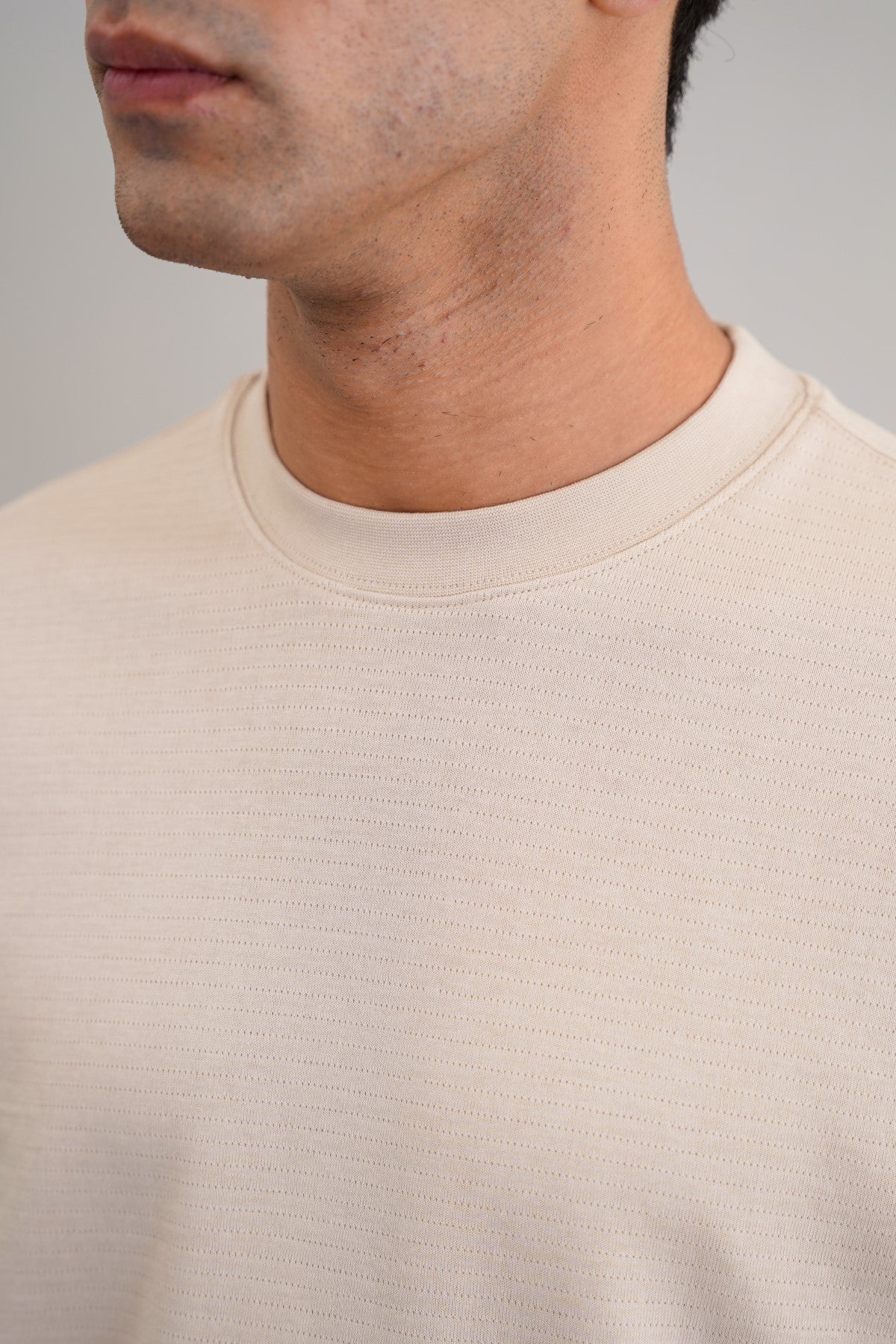 BEIGE JACQUARD COTTON CLASSIC TEE