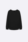 BLACK WAFFLE KNIT T-SHIRT