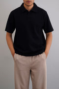 BLACK TEXTURED ESSENTIAL POLO
