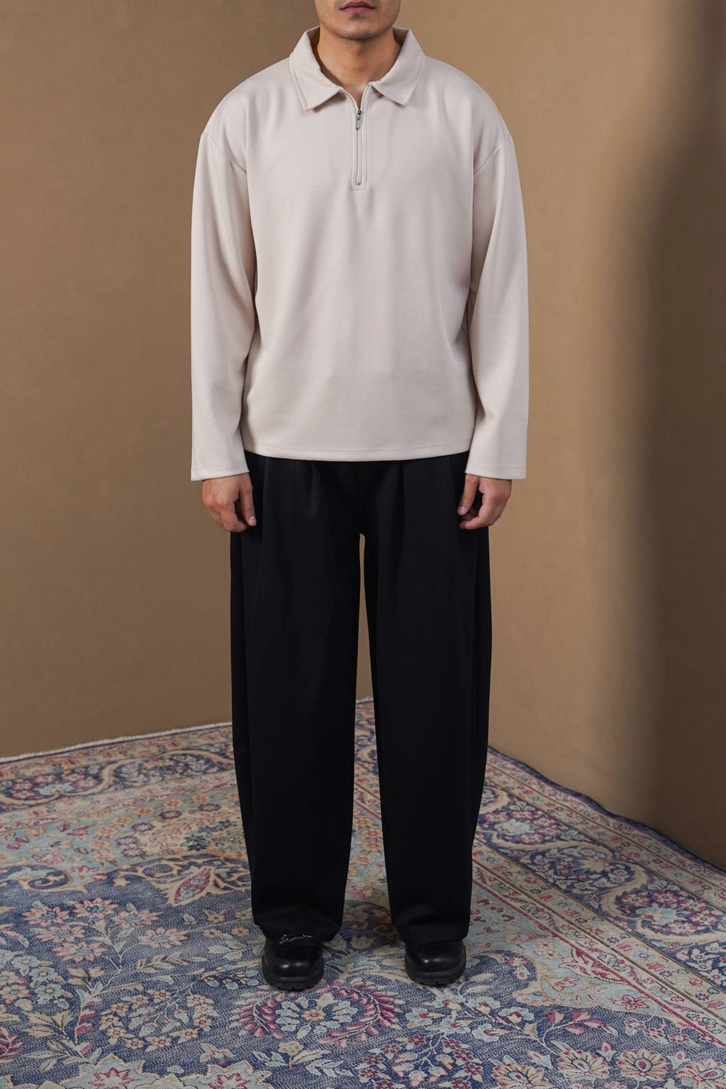 BEIGE QUARTER-ZIP POLO