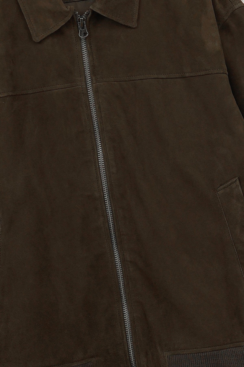 KHAKI SUEDE BOMBER JACKET