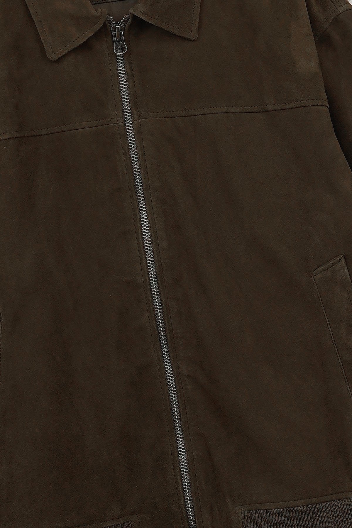 KHAKI SUEDE BOMBER JACKET