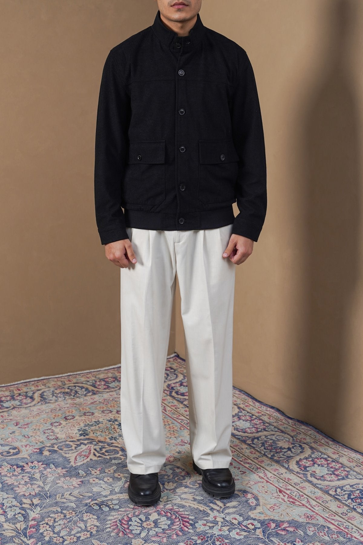 BLACK CORDUROY HARRINGTON JACKET