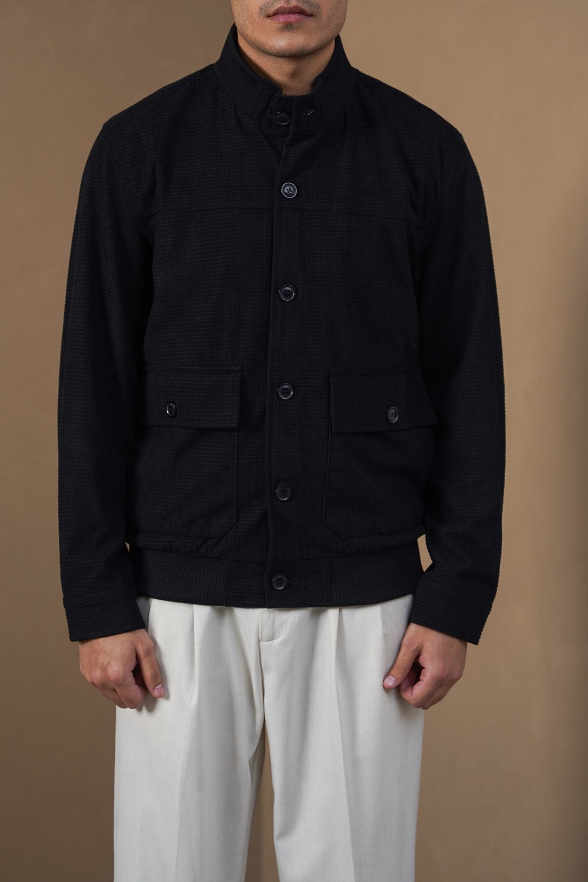 BLACK CORDUROY HARRINGTON JACKET