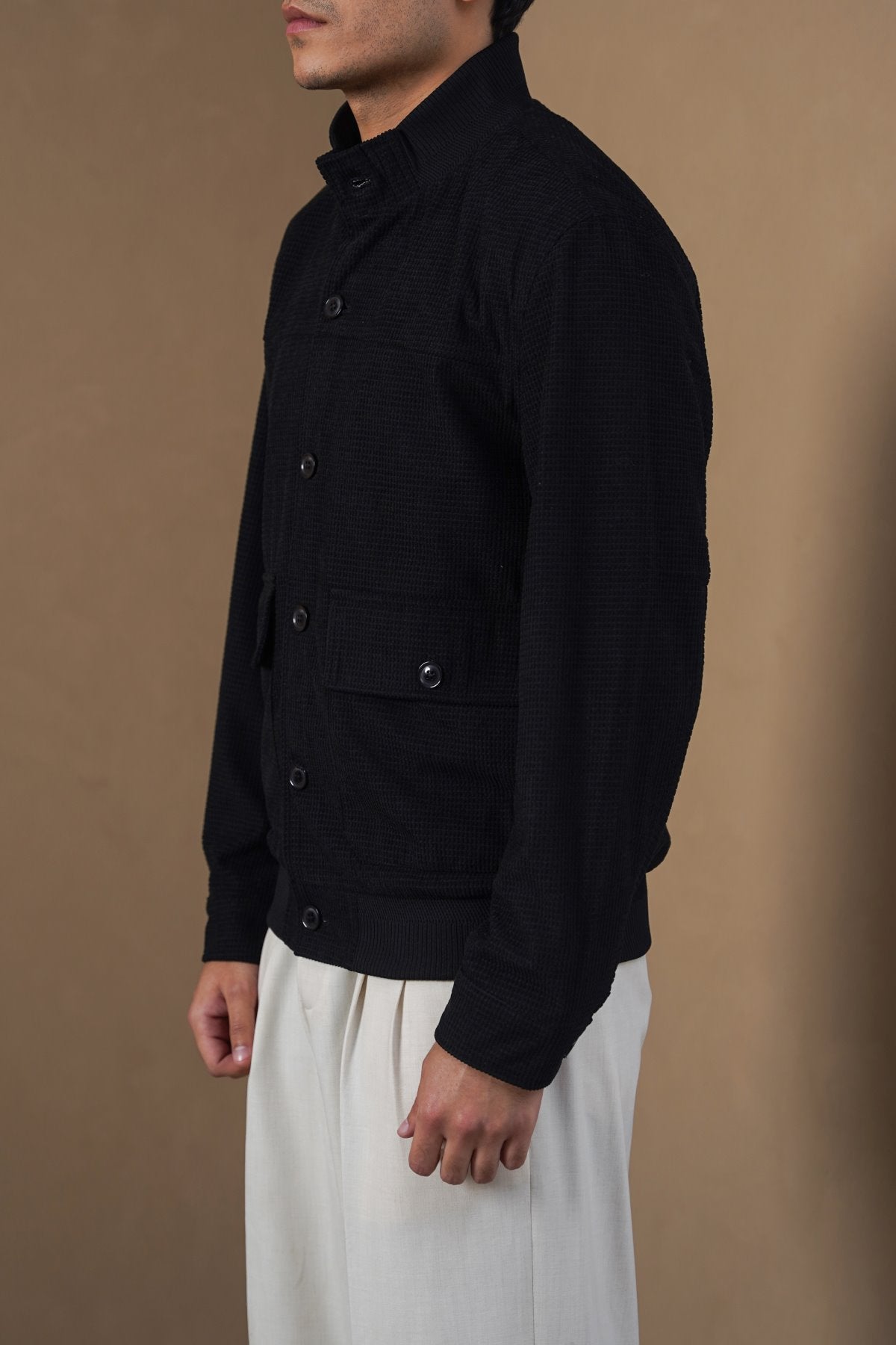 BLACK CORDUROY HARRINGTON JACKET