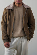 LIGHT OLIVE SUEDE EFFECT SHERPA JACKET