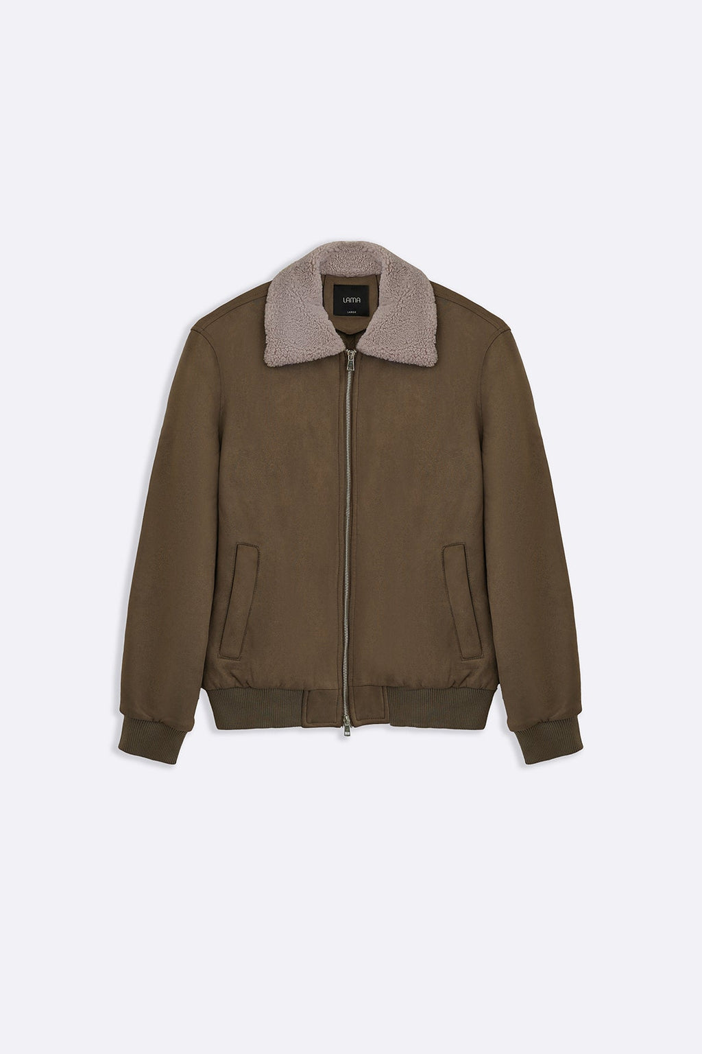 LIGHT OLIVE SUEDE EFFECT SHERPA JACKET