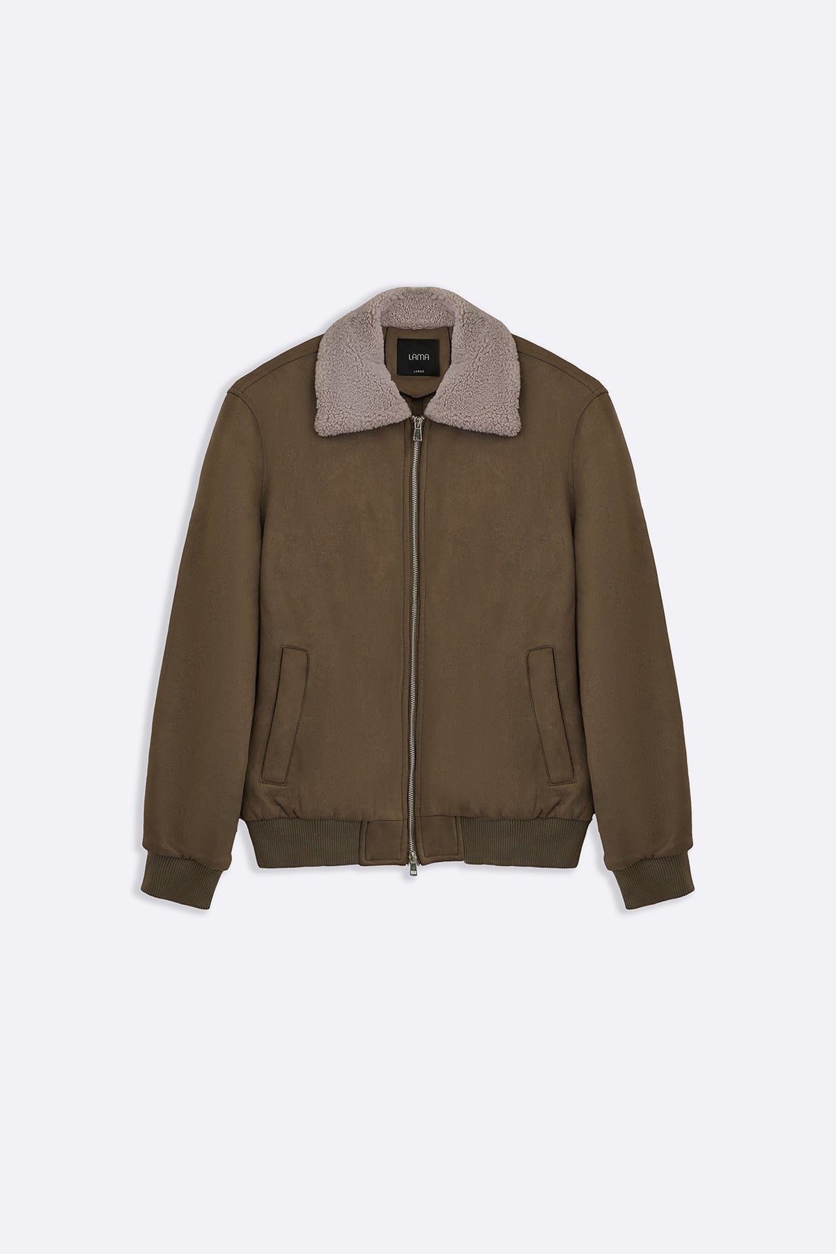 LIGHT OLIVE SUEDE EFFECT SHERPA JACKET