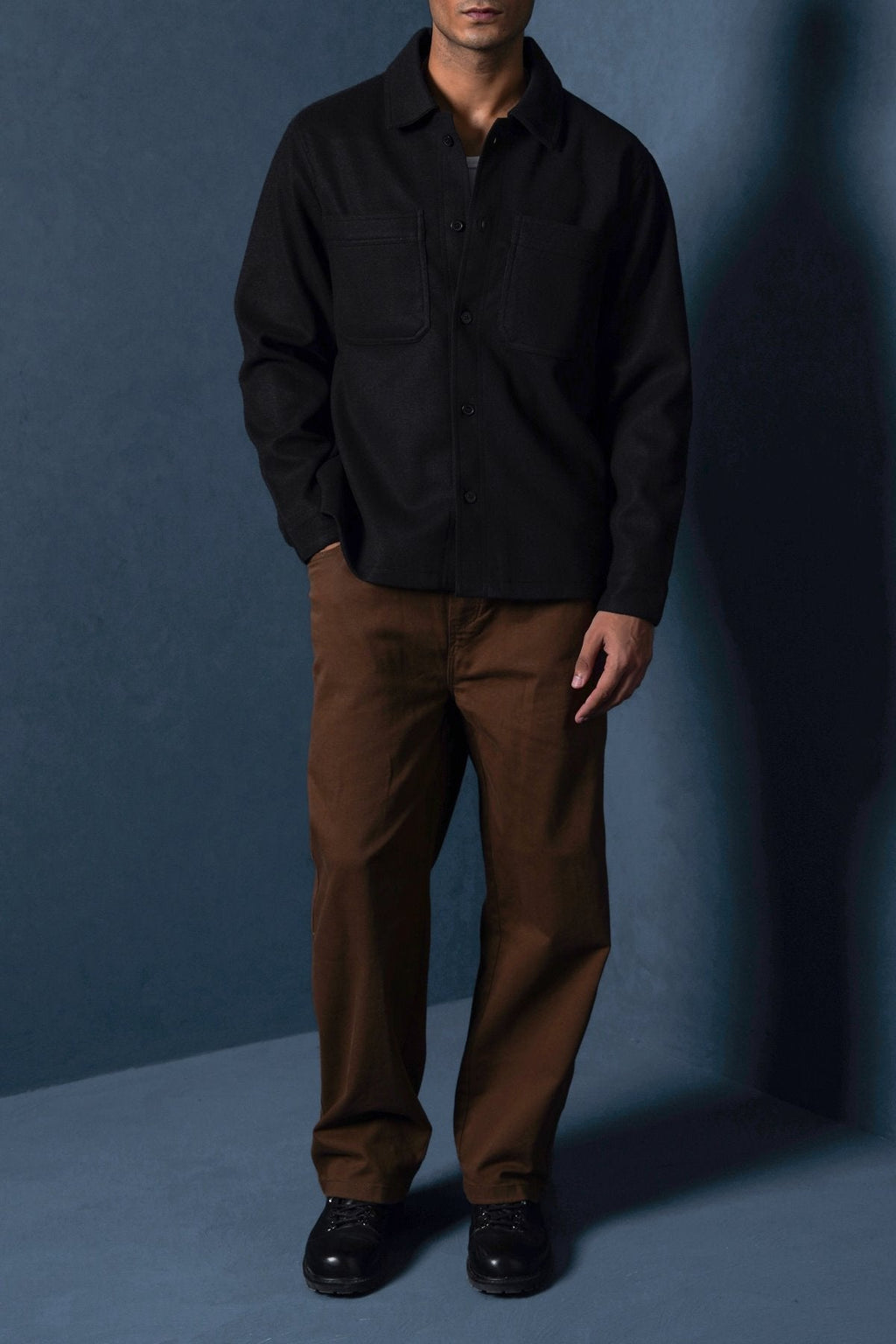 BLACK FAUX WOOL SHACKET