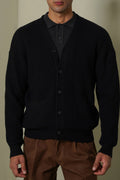 BLACK WAFFLE KNIT CARDIGAN