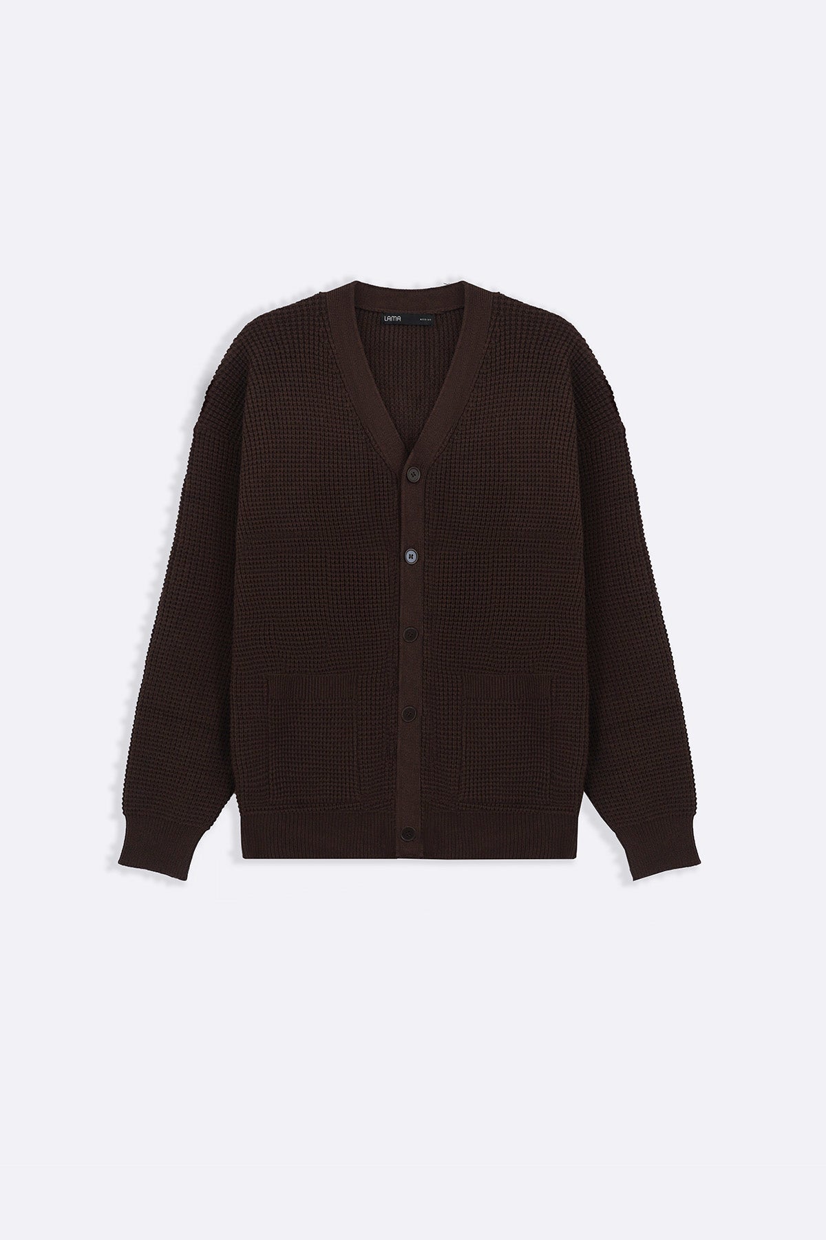 BROWN WAFFLE KNIT CARDIGAN