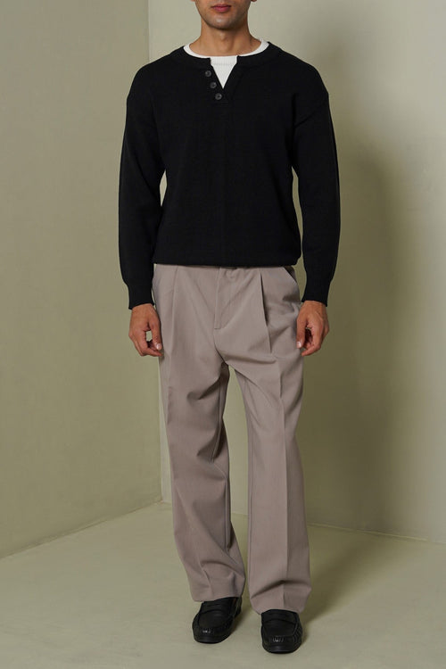 BLACK CAMPUS HENLEY SWEATER