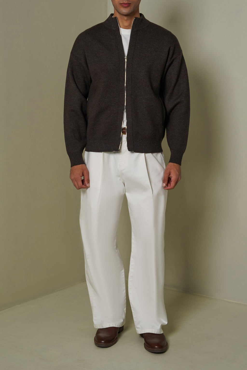 MELANGE CHARCOAL ZIP-UP CARDIGAN