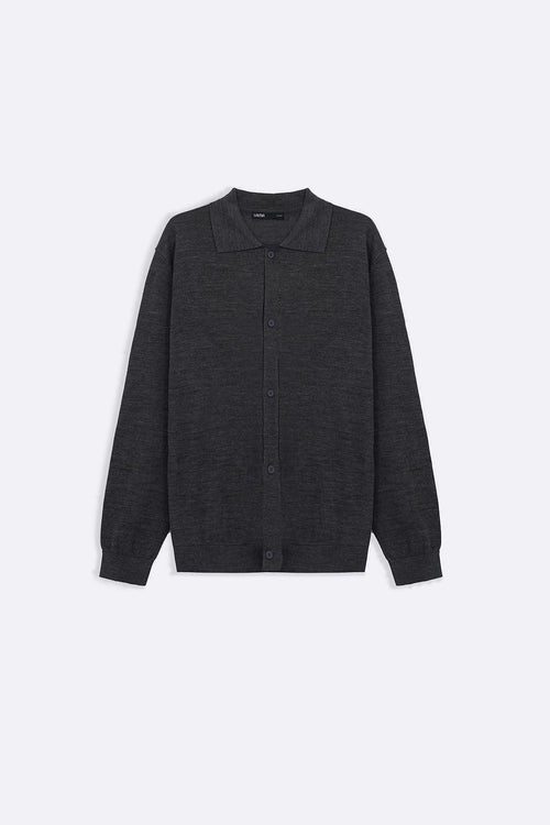 CHARCOAL BUTTON-DOWN CARDIGAN