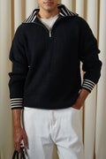 BLACK WHITE EASY MOCK-NECK PULLOVER