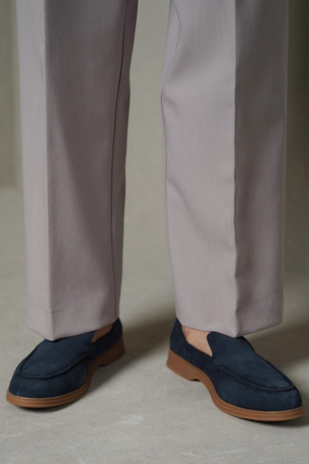NAVY SUEDE LEATHER SLIP-ON LOAFERS