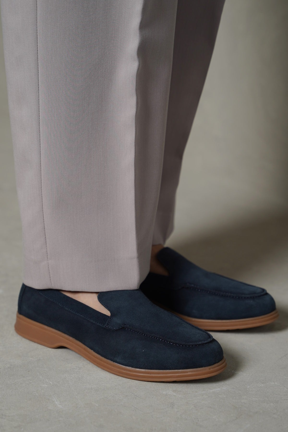 NAVY SUEDE LEATHER SLIP-ON LOAFERS
