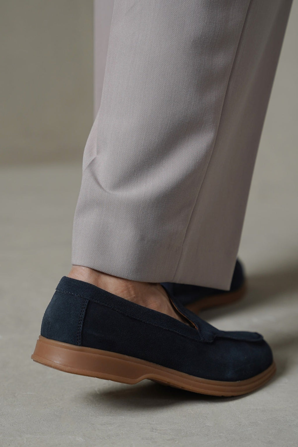 NAVY SUEDE LEATHER SLIP-ON LOAFERS