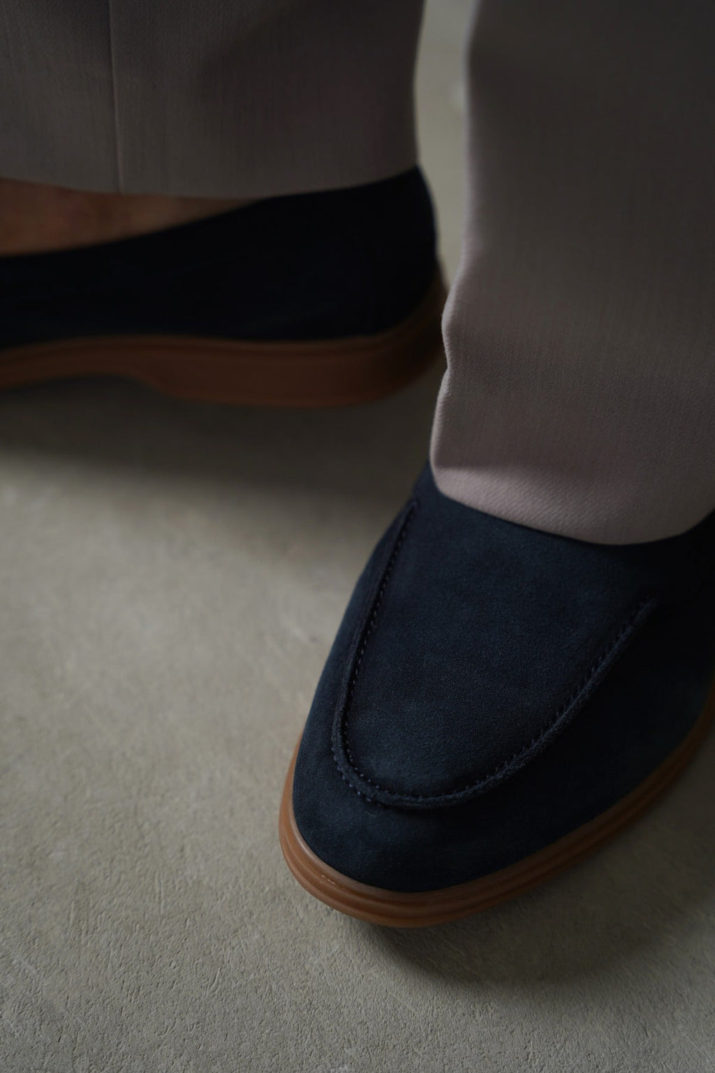NAVY SUEDE LEATHER SLIP-ON LOAFERS