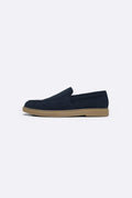 NAVY SUEDE LEATHER SLIP-ON LOAFERS