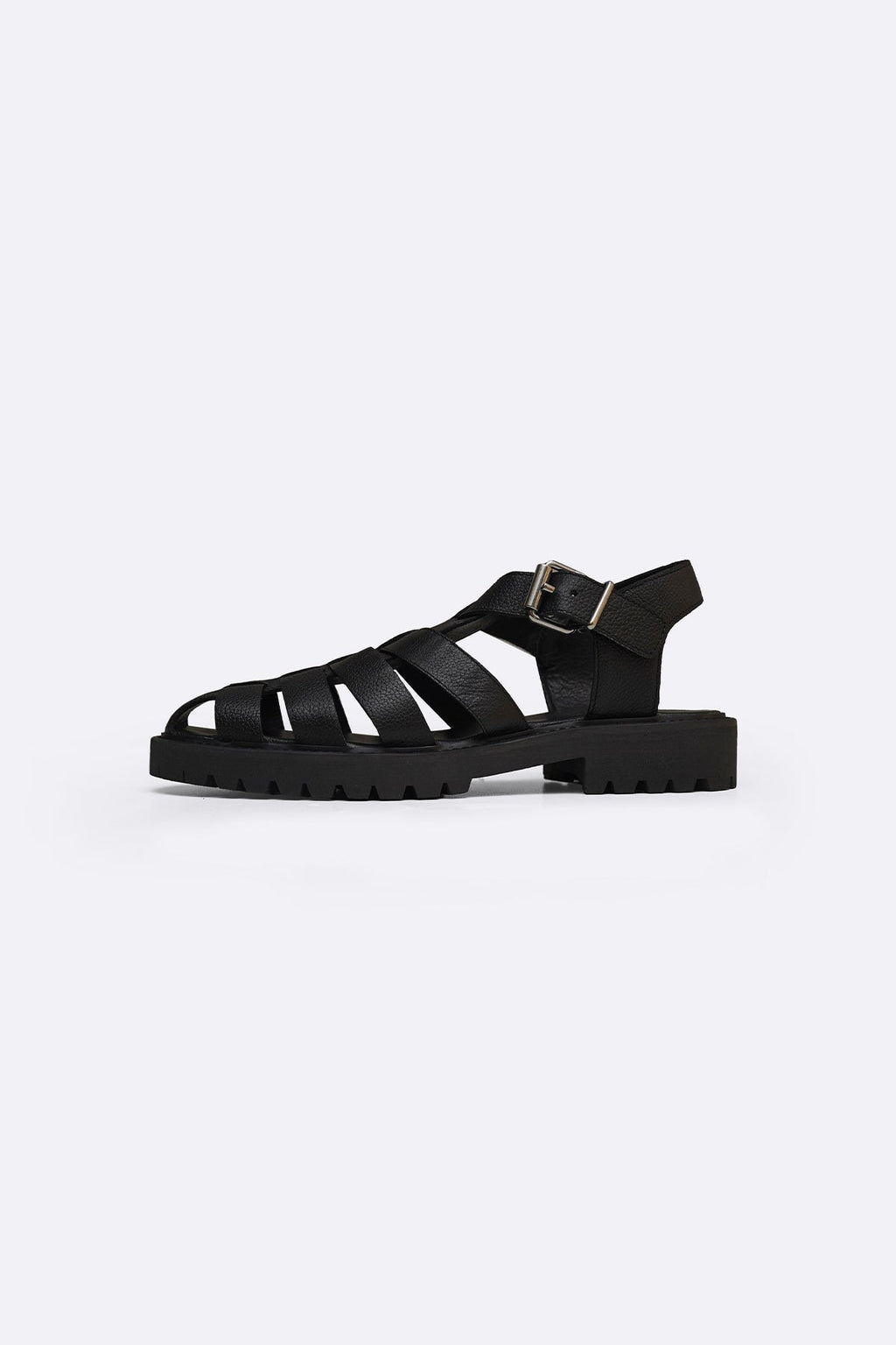 BLACK LEATHER FISHERMAN SANDALS