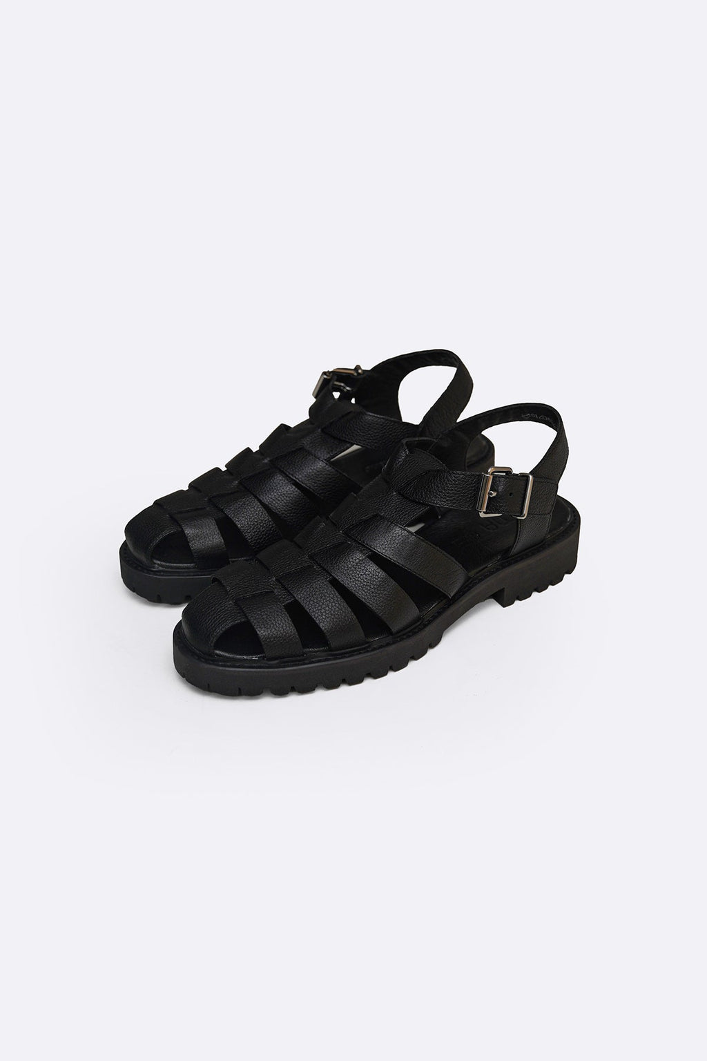 BLACK LEATHER FISHERMAN SANDALS