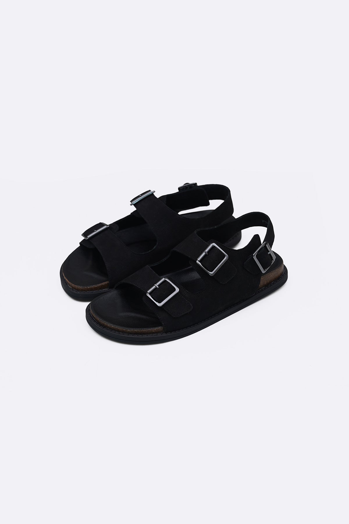 BLACK DOUBLE STRAP LEATHER SANDALS