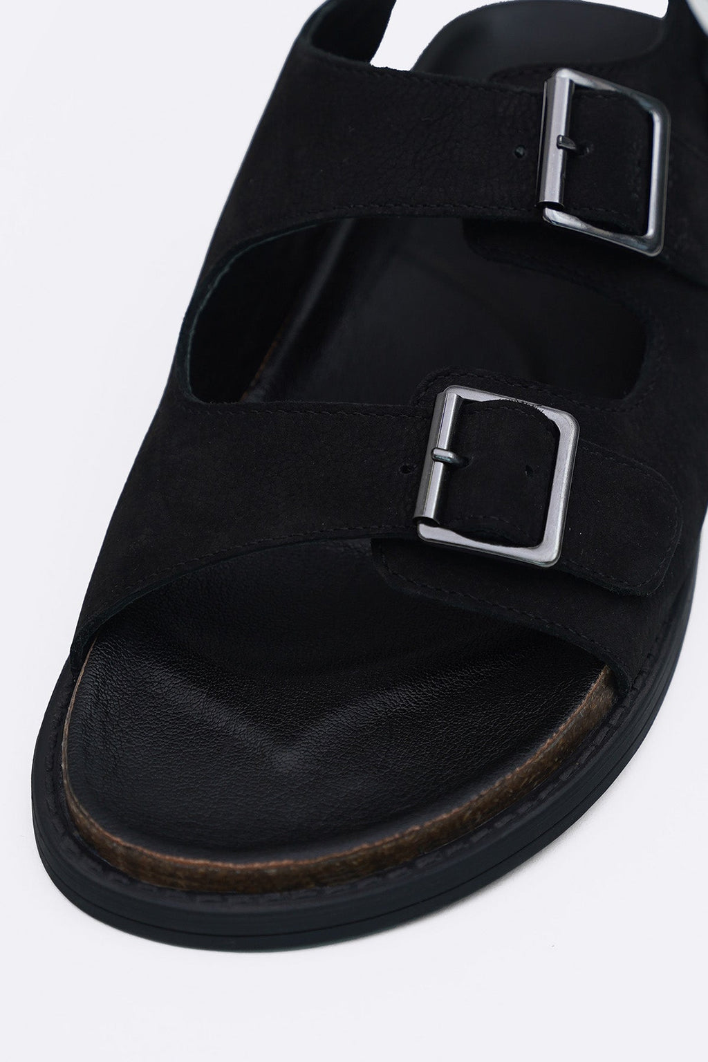 BLACK DOUBLE STRAP LEATHER SANDALS
