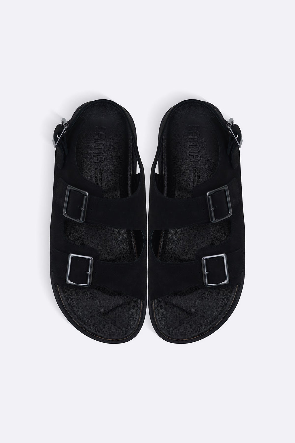 BLACK DOUBLE STRAP LEATHER SANDALS