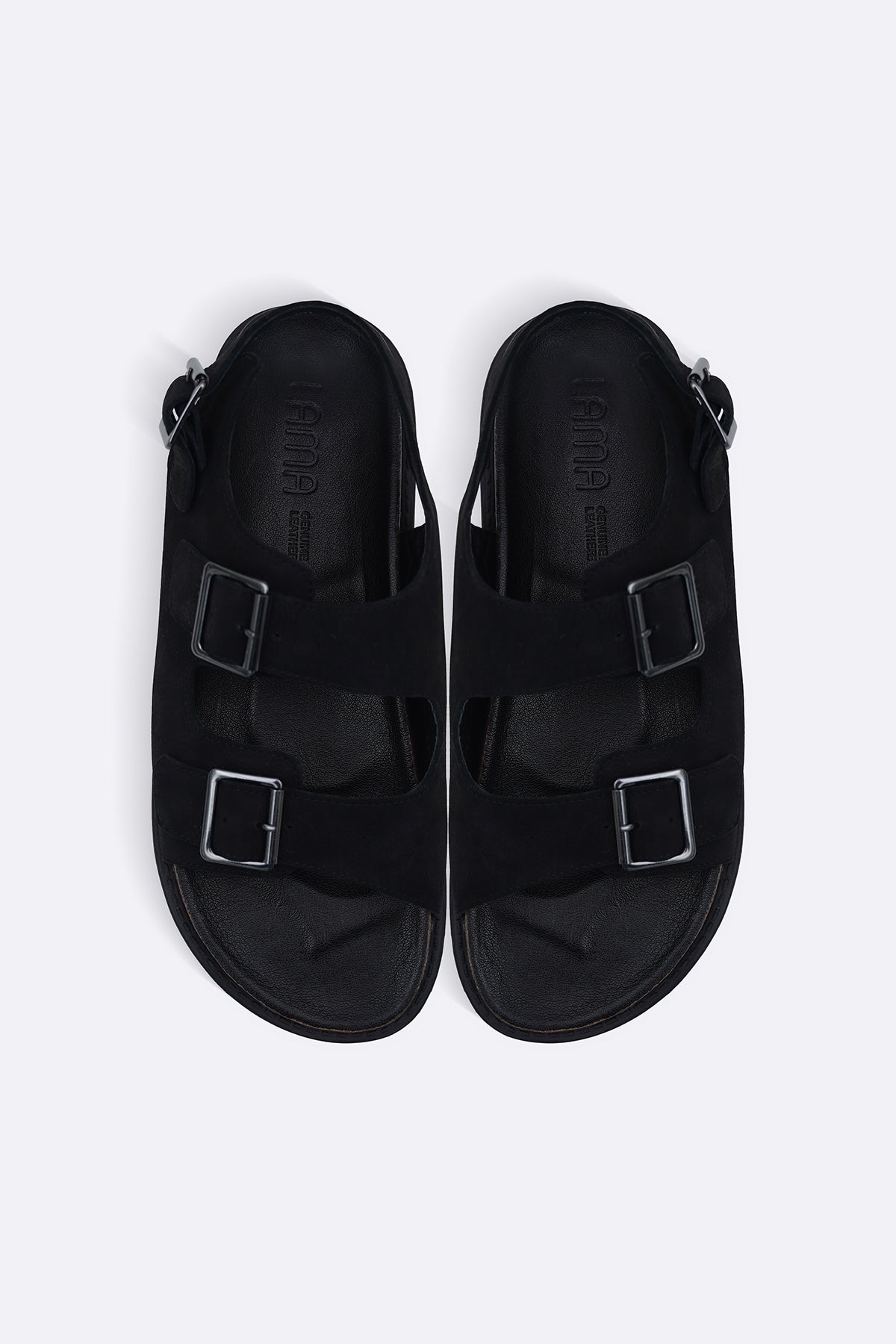 BLACK DOUBLE STRAP LEATHER SANDALS