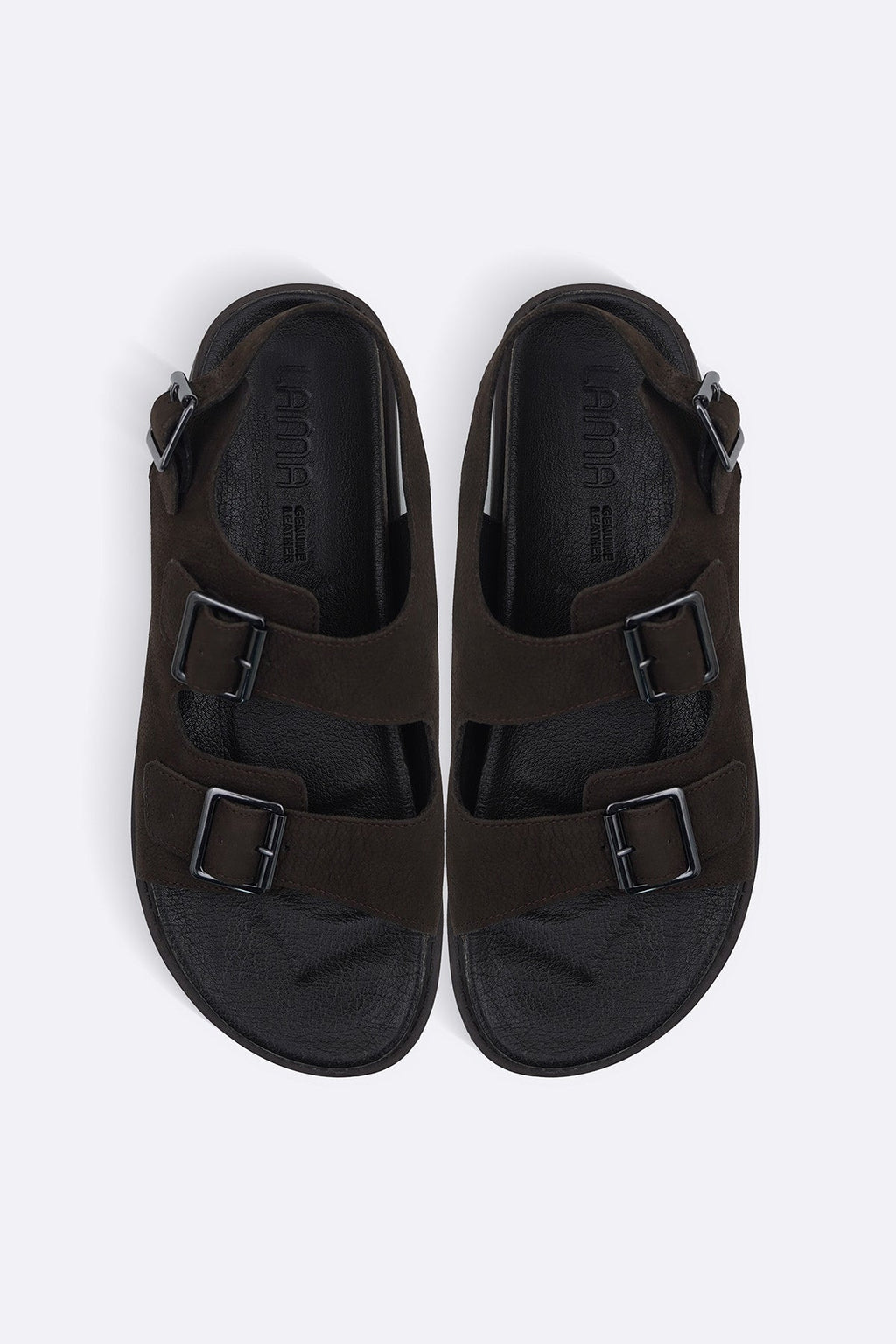 COFFEE DOUBLE STRAP LEATHER SANDALS