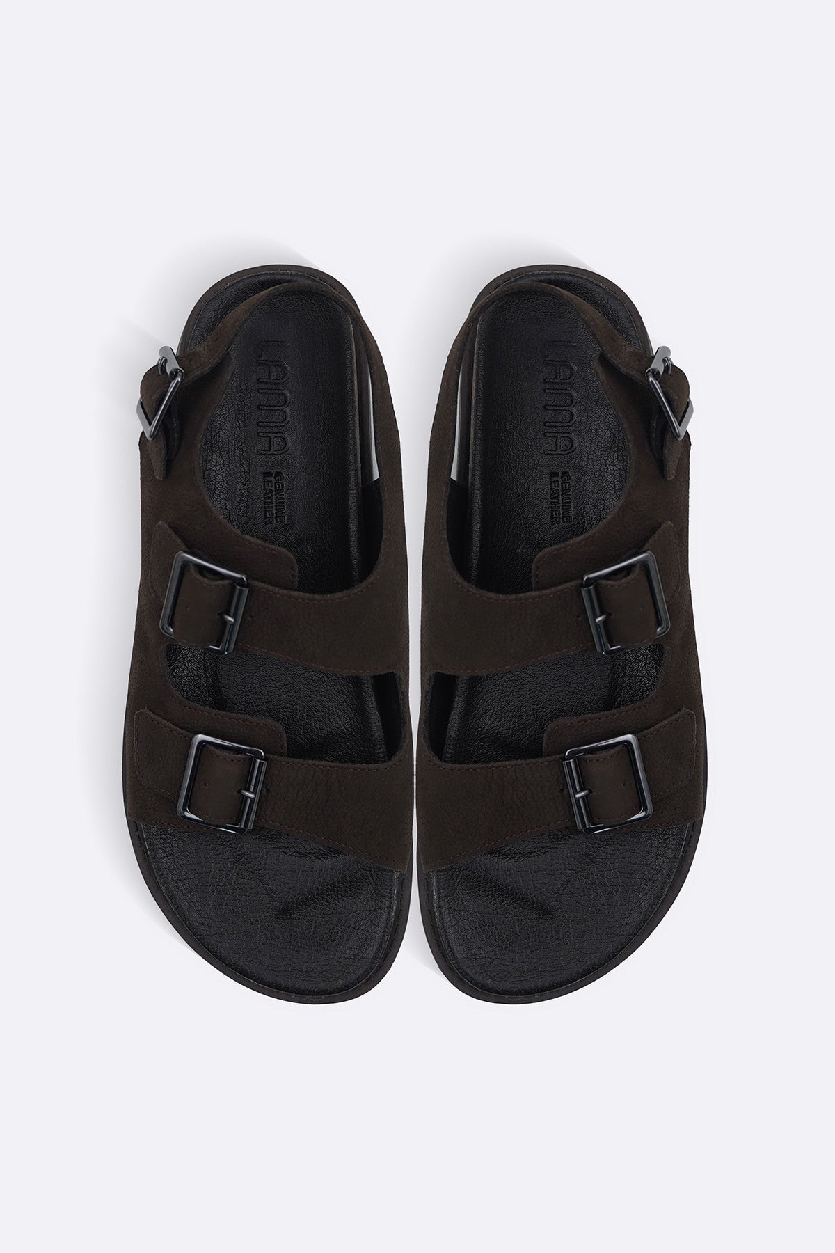COFFEE DOUBLE STRAP LEATHER SANDALS