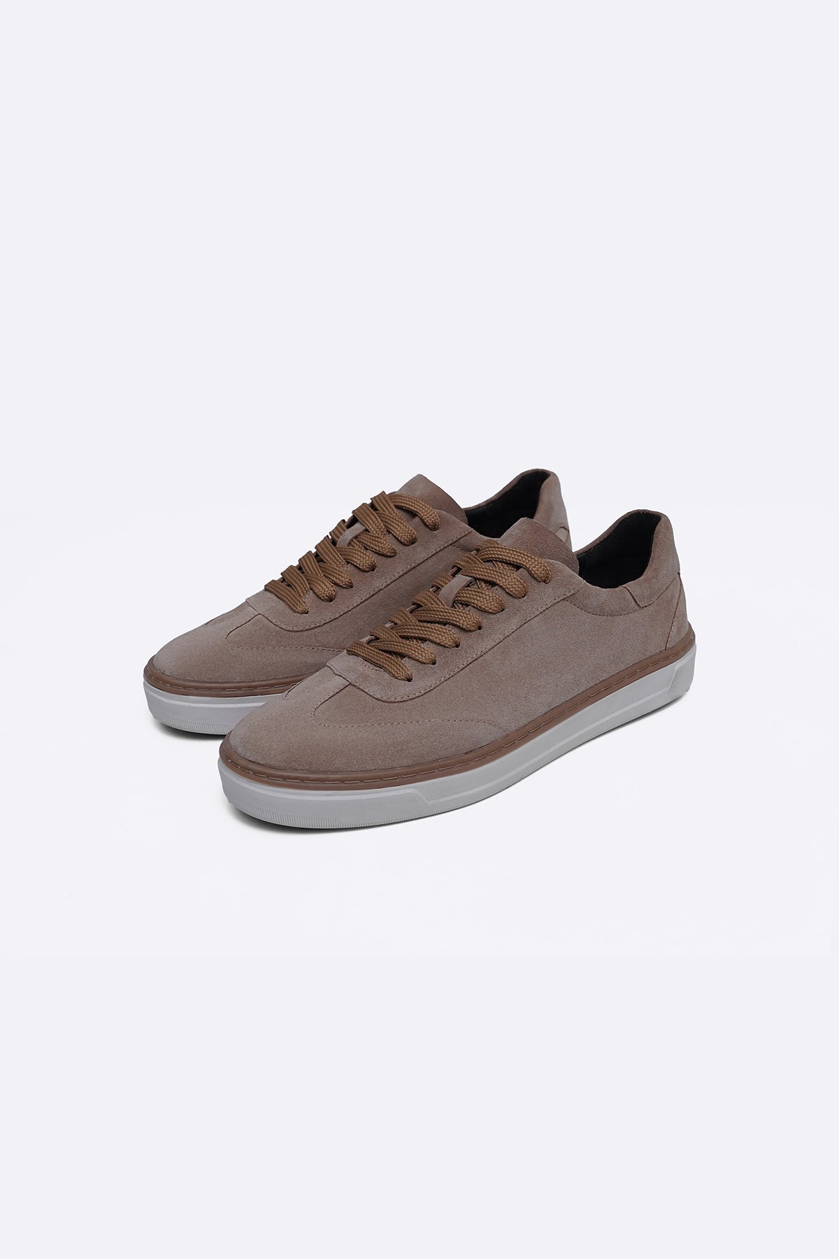 BEIGE LACE-UP LEATHER SNEAKERS