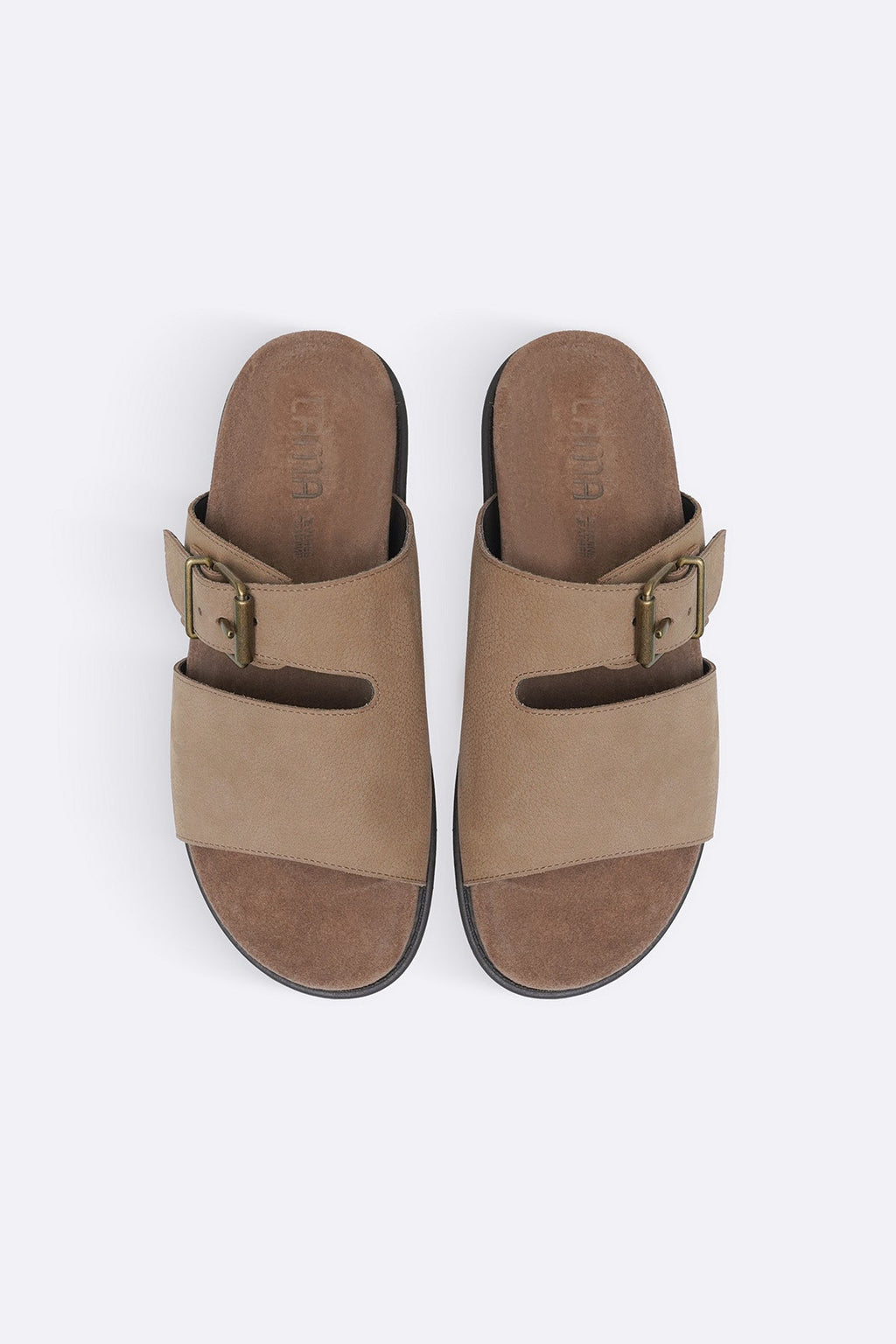 TAUPE CLASSIC LEATHER SLIDES
