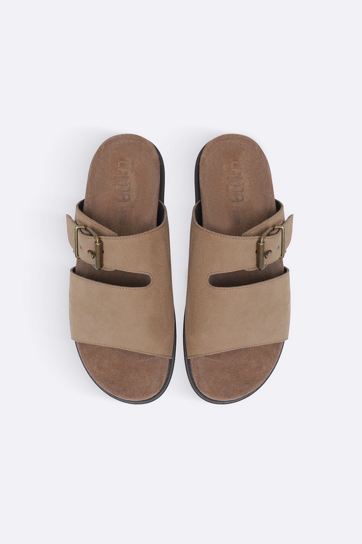 TAUPE CLASSIC LEATHER SLIDES