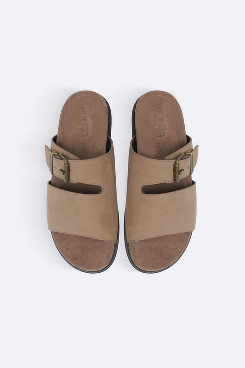 TAUPE CLASSIC LEATHER SLIDES