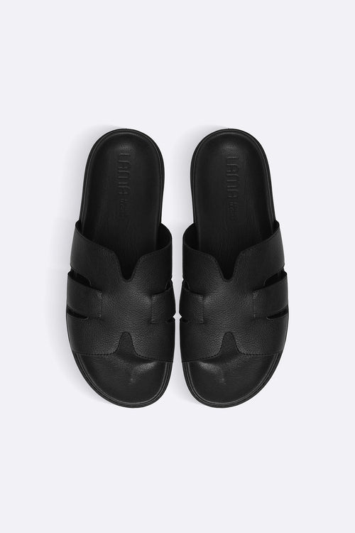 BLACK CLASSIC LEATHER SLIDES