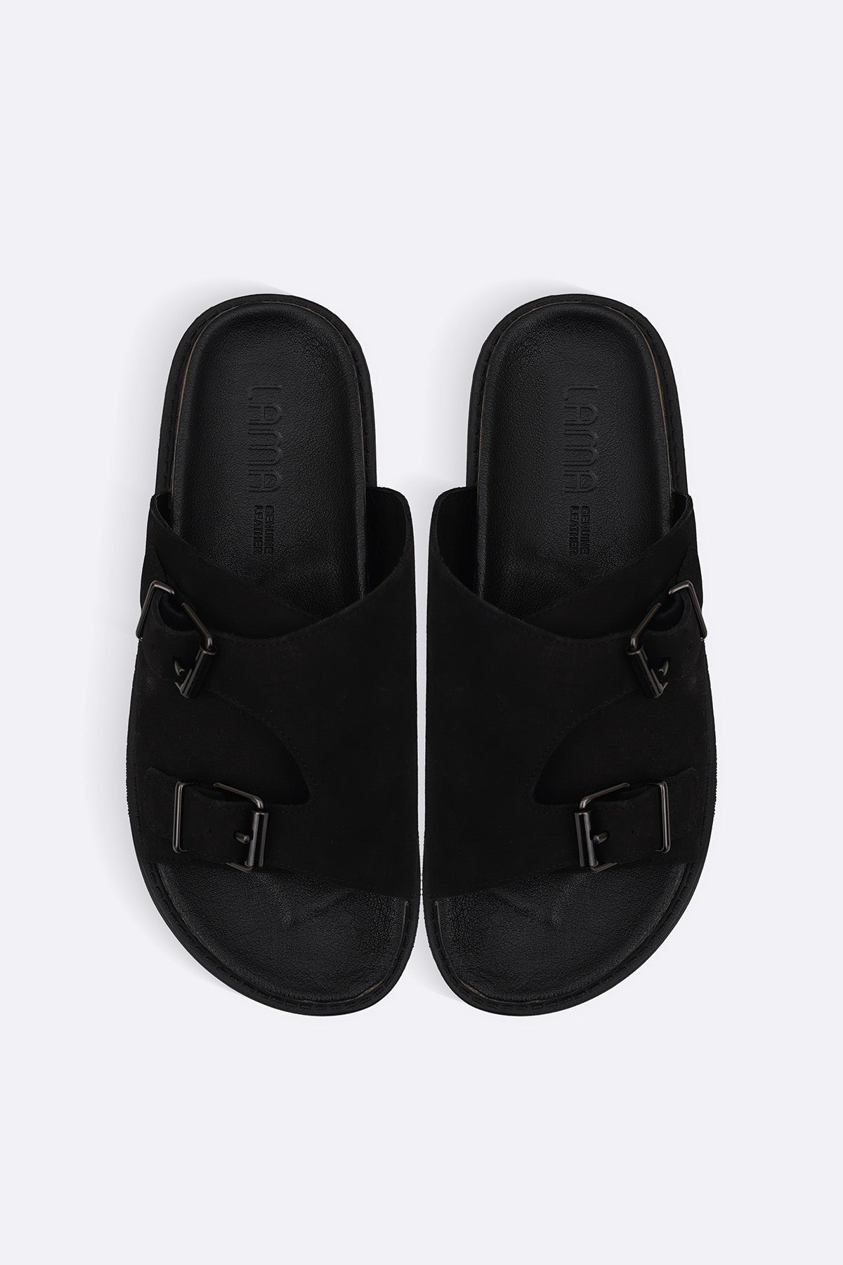 BLACK VANTA LEATHER SLIDES